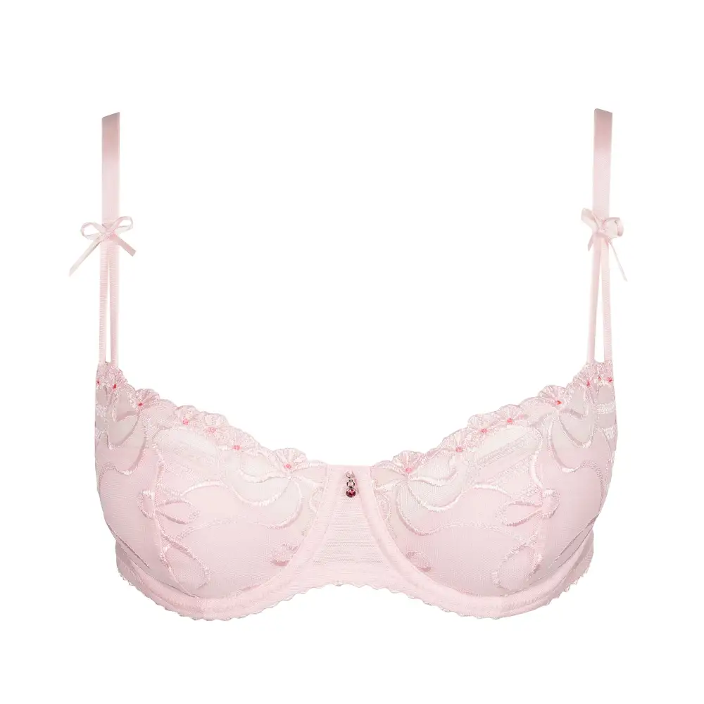 Women's Balconette Underwire Padded Chimney Back Embroidery Mesh Rounded Shape Bra