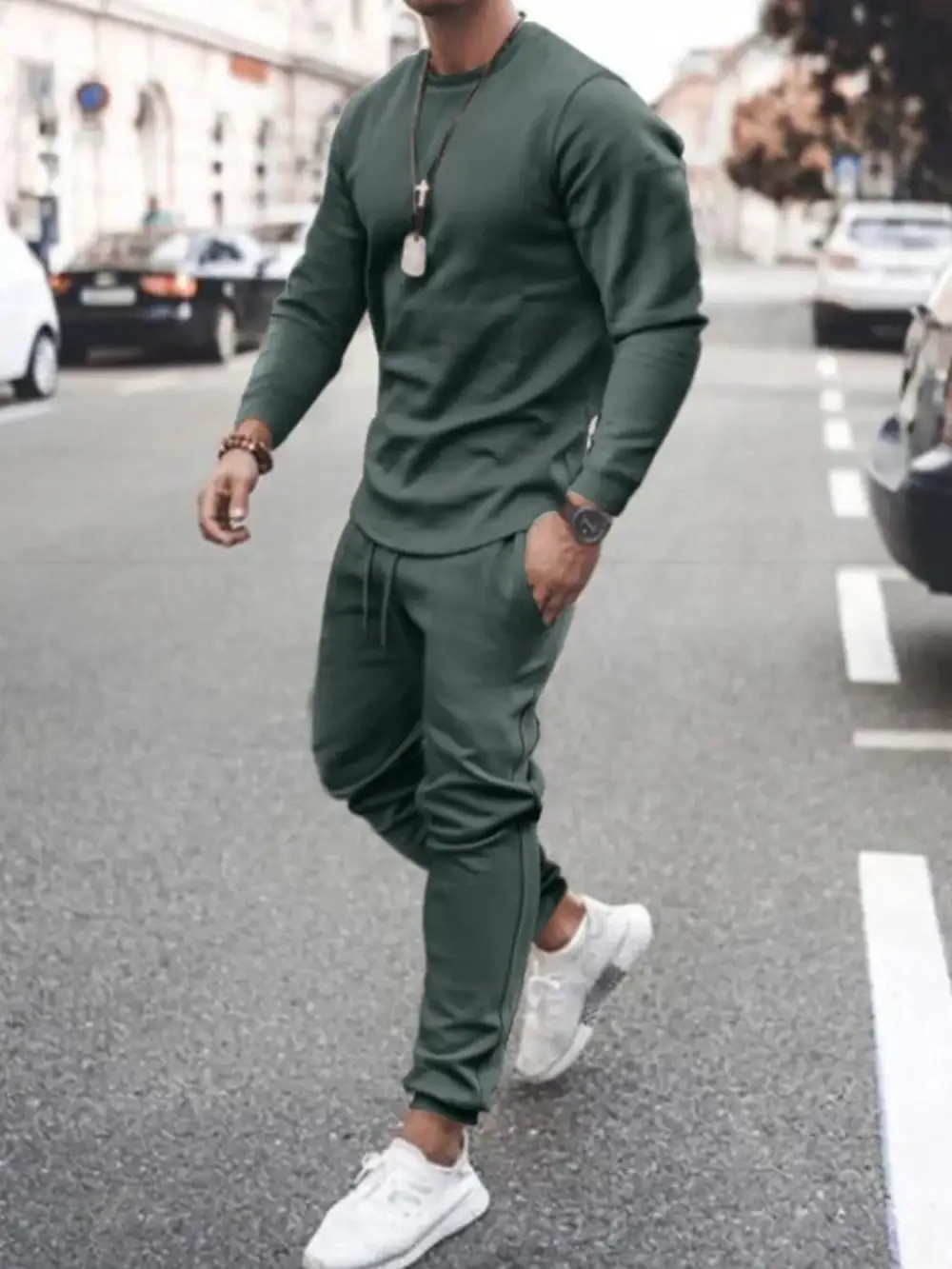 Round-Neck Long-Sleeve Top and Pants Sport Set