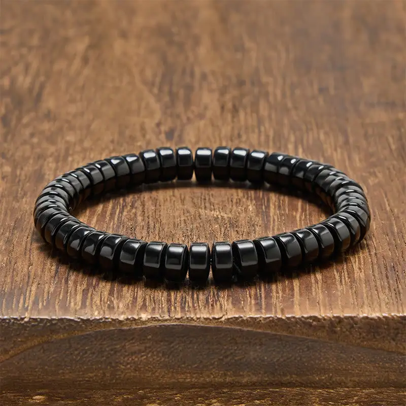 Natural Obsidian Faceted Straight Cut Beaded Bracelet