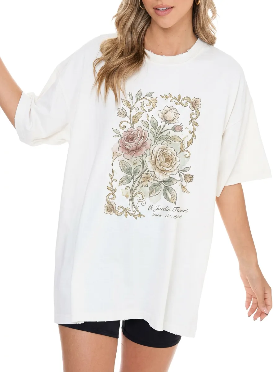 Women's Vintage Floral Garden Le Jardin Fleuri Printed T-shirt