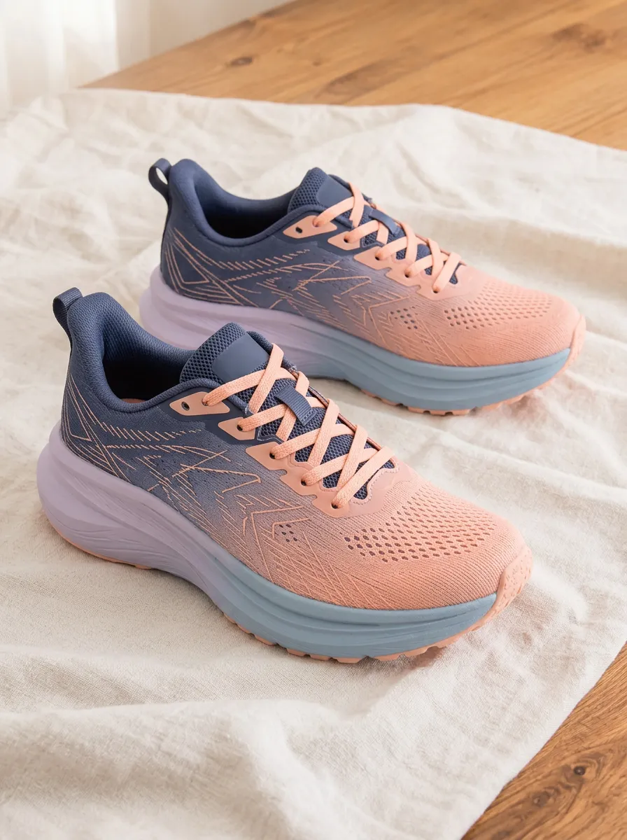 Women's Peach Blue Ombre Geometric Printed Running Shoes