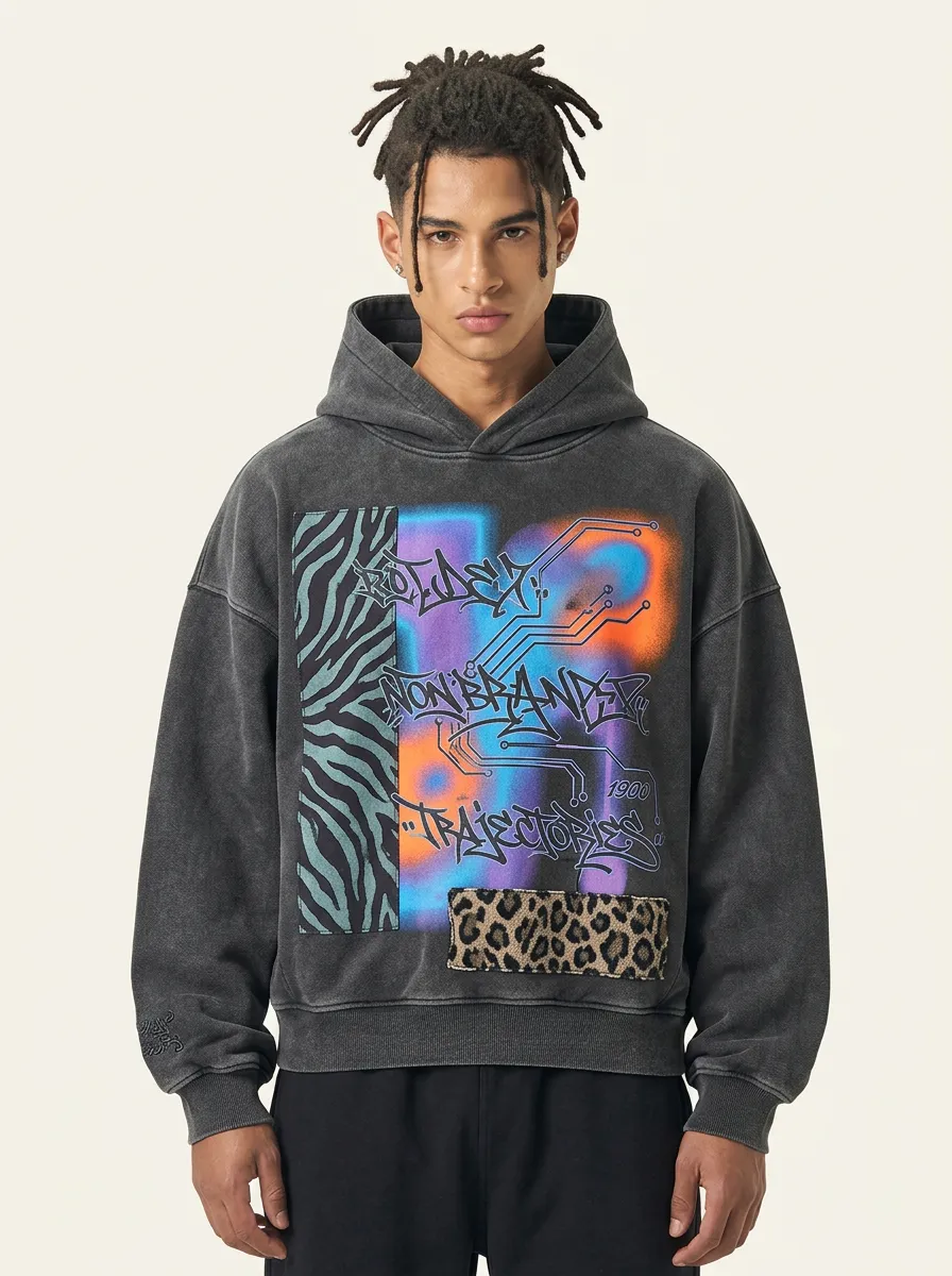 Unisex Streetwear Graffiti Leopard Zebra Hoodie