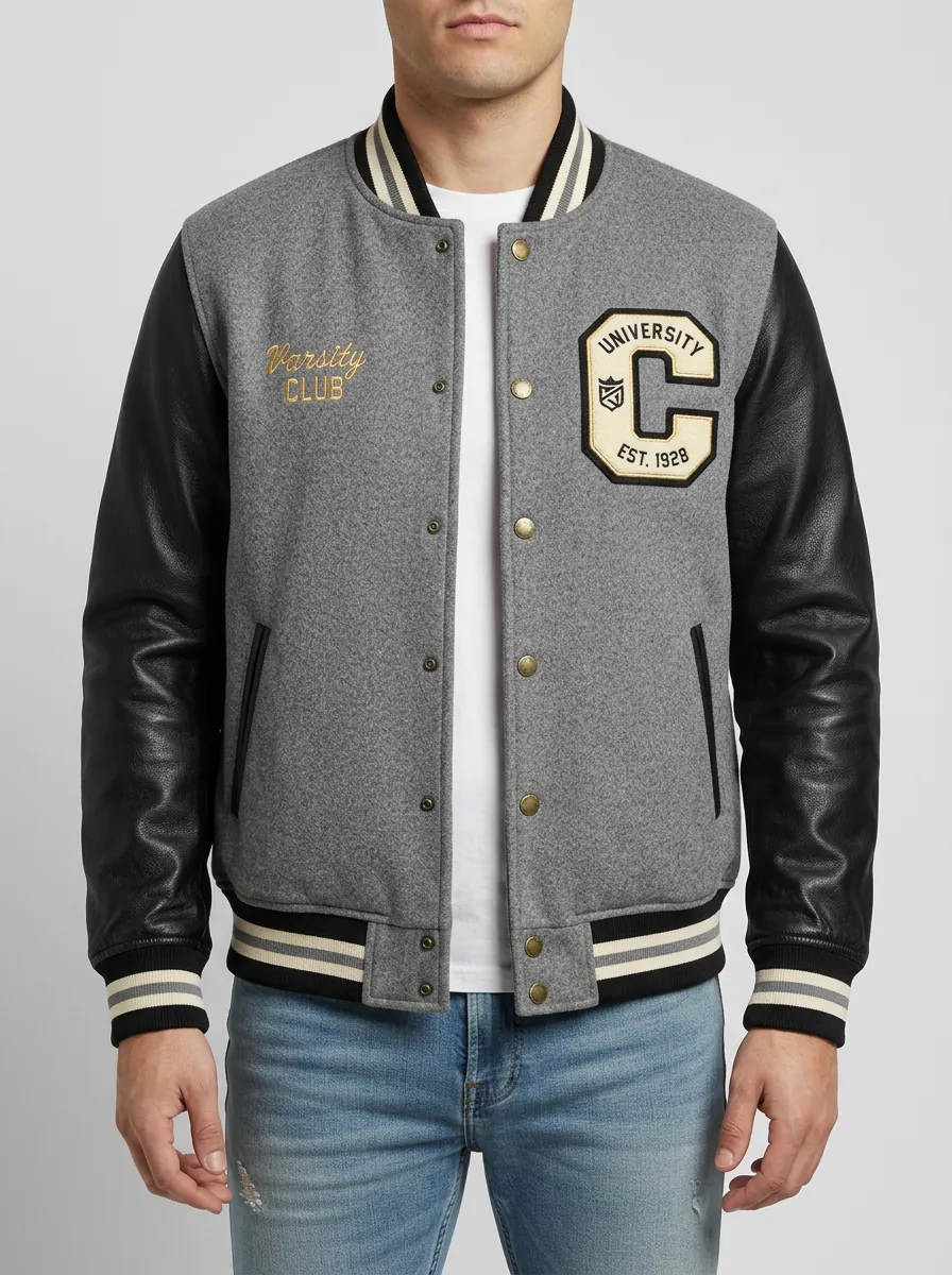 Men's University Letter C Embroidered Wool Baseball Jacket
