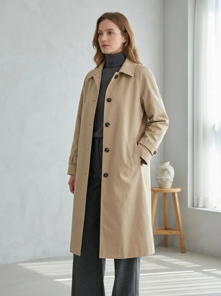 Women's Structured Minimalist Long Trench Coat