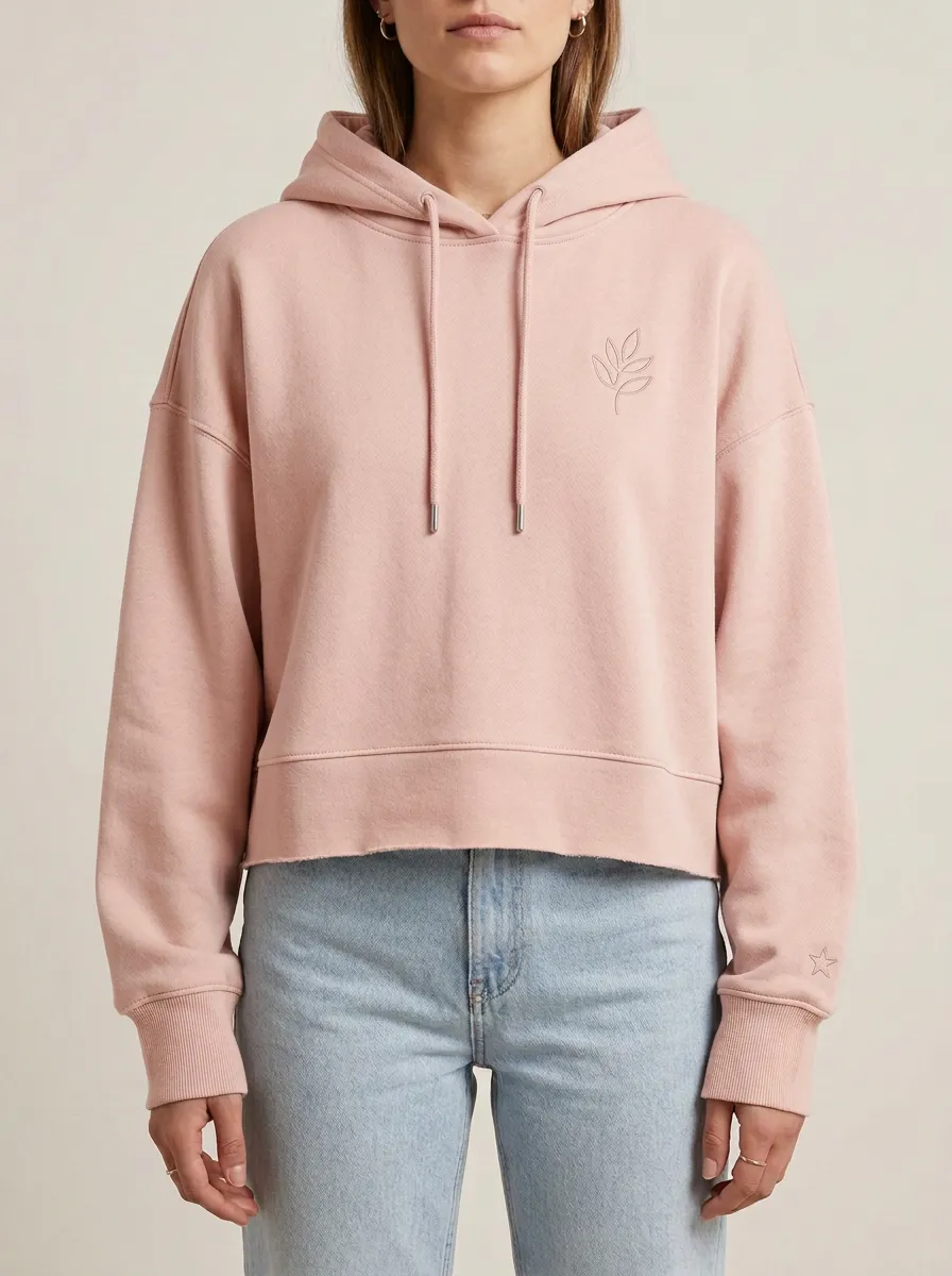 Women's Minimalist Leaf Star Embroidered Printed Hoodie