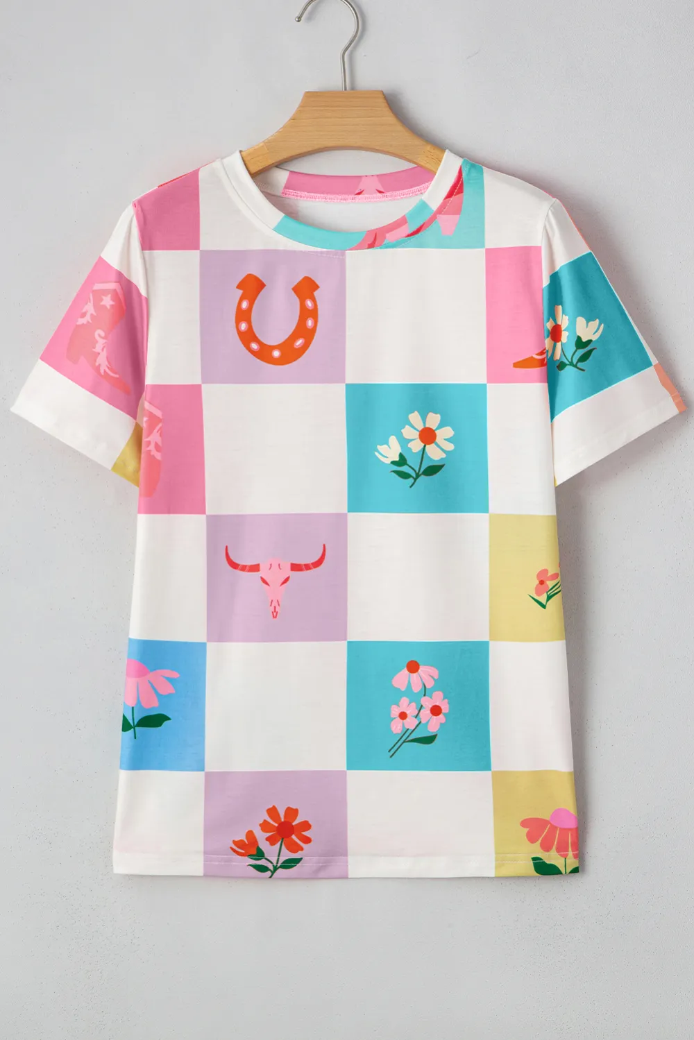 Sky Blue Checker Print Tee