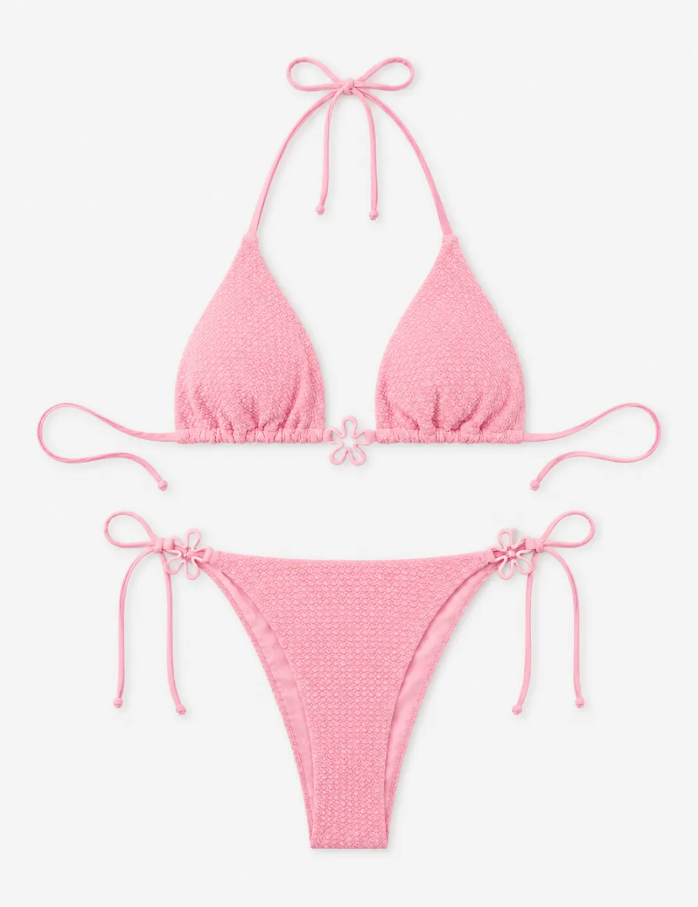 Crochet Flower Accent Triangle Two Piece Bikini Set
