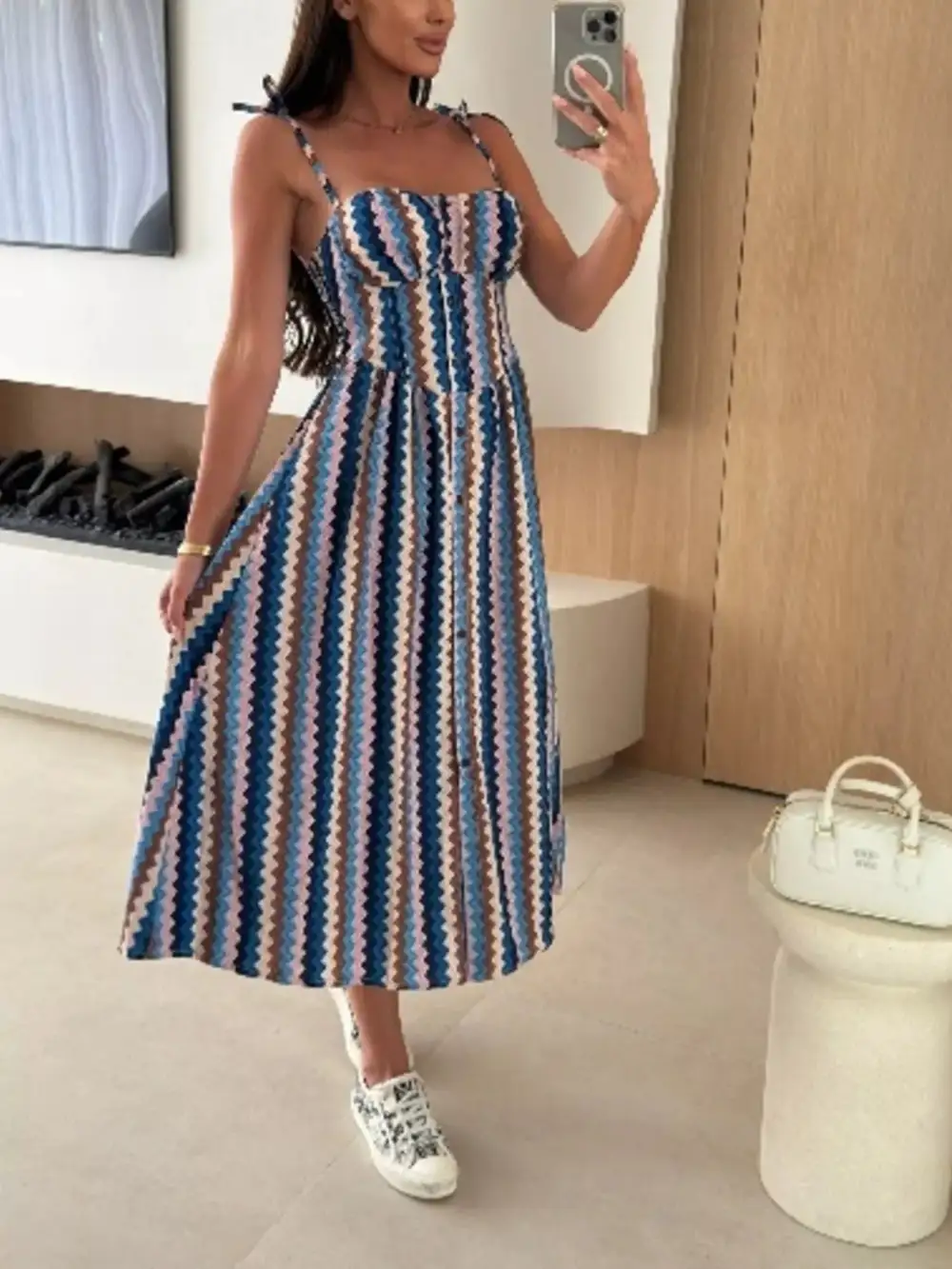 Printed Tie-strap Midi Dress