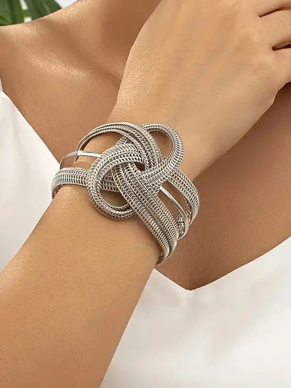Layered Interlaced Chain Geometric Bracelet