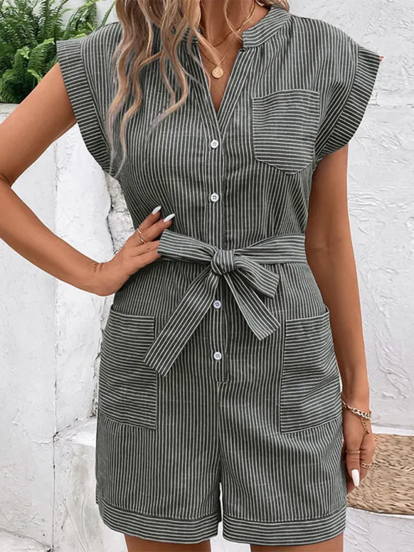 Pinstripe Short Sleeve Jumpsuit Shorts