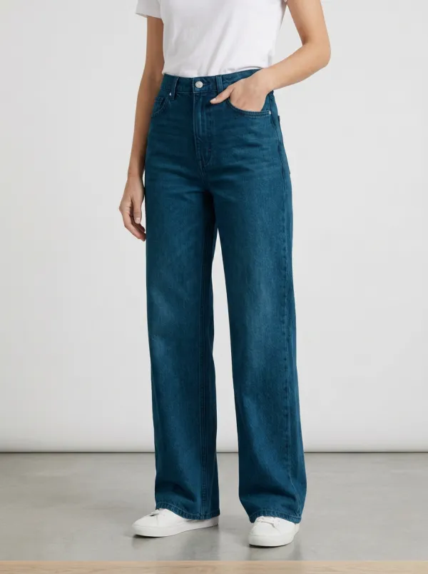 Wide-Leg Washed Denim Jeans