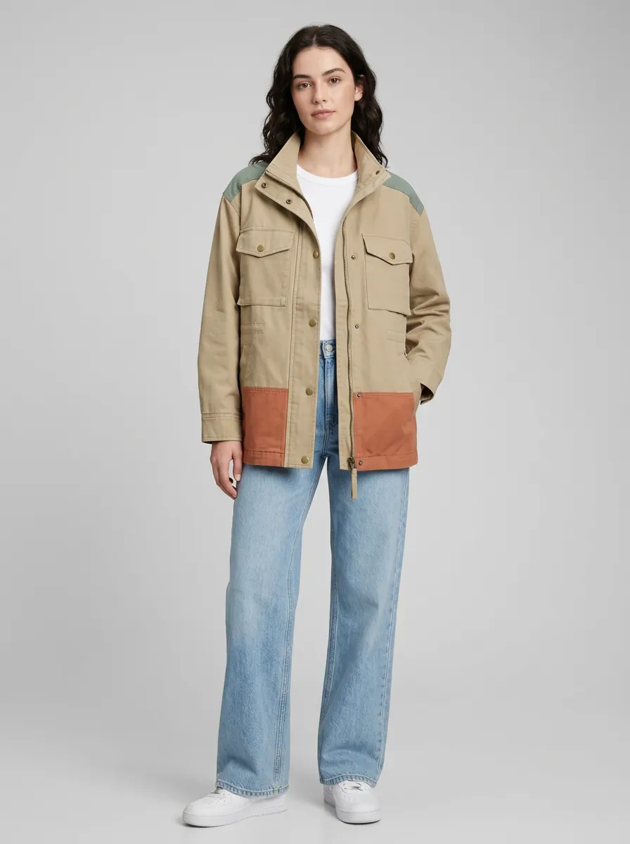 Women's Casual Outdoor Colorblock Utility Printed Jacket