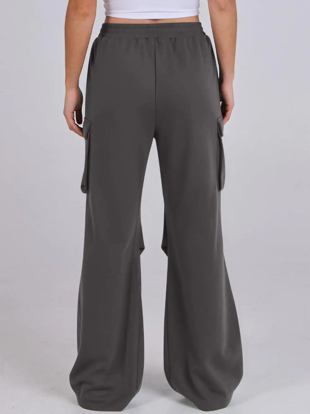 Elastic Waist Wide Leg Pants With Pocket