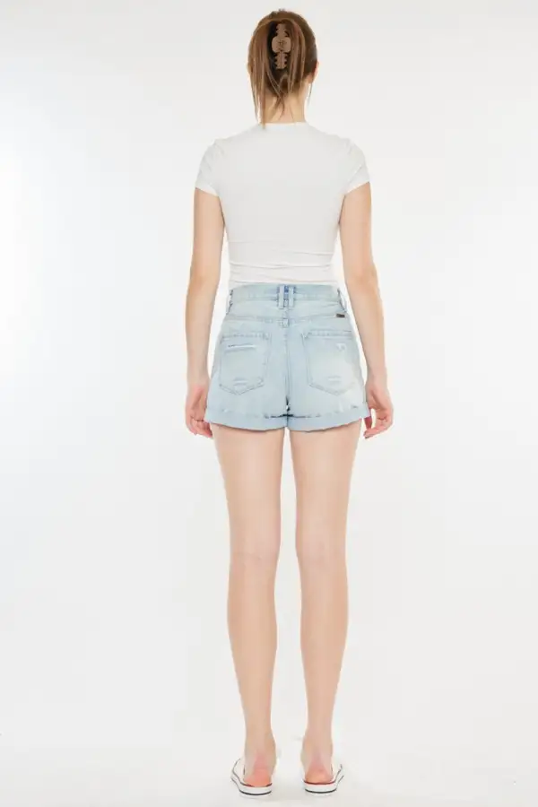 High Rise Repaired Denim Shorts