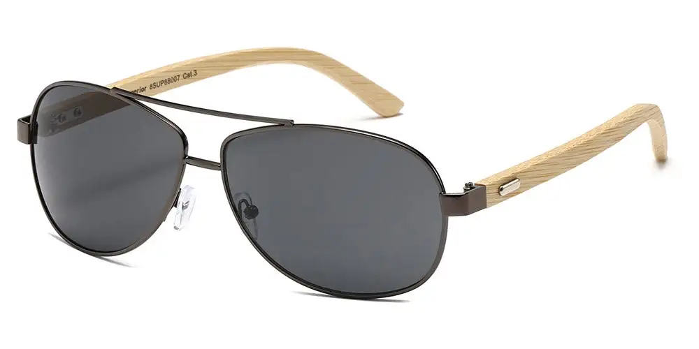Refined Unisex Bamboo Detail Aviator Sunglasses