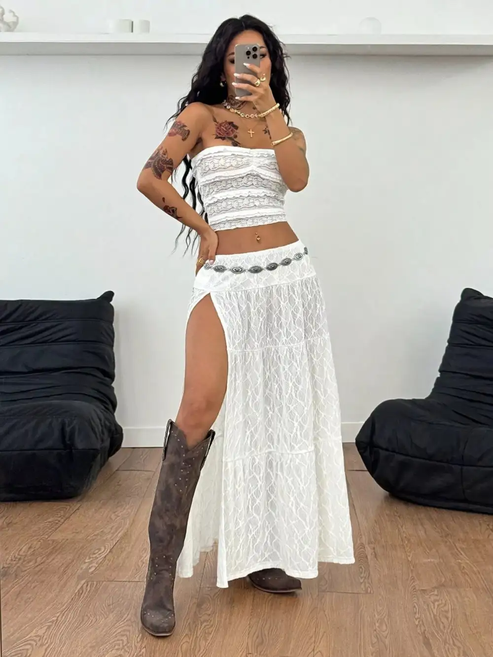 Lace Slit Maxi Skirt