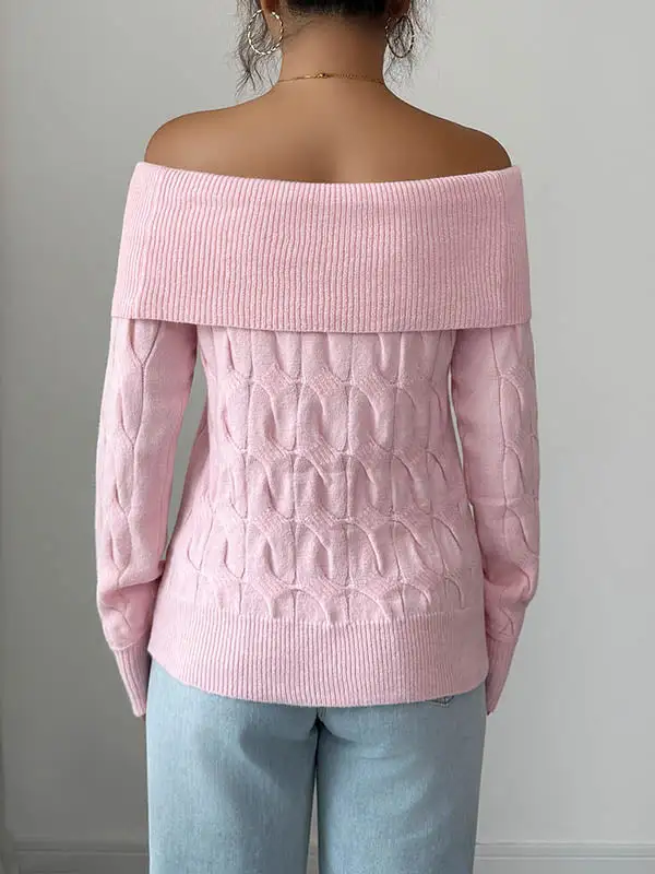 Paneled Off Shoulder Long Sleeve Pullover Sweater