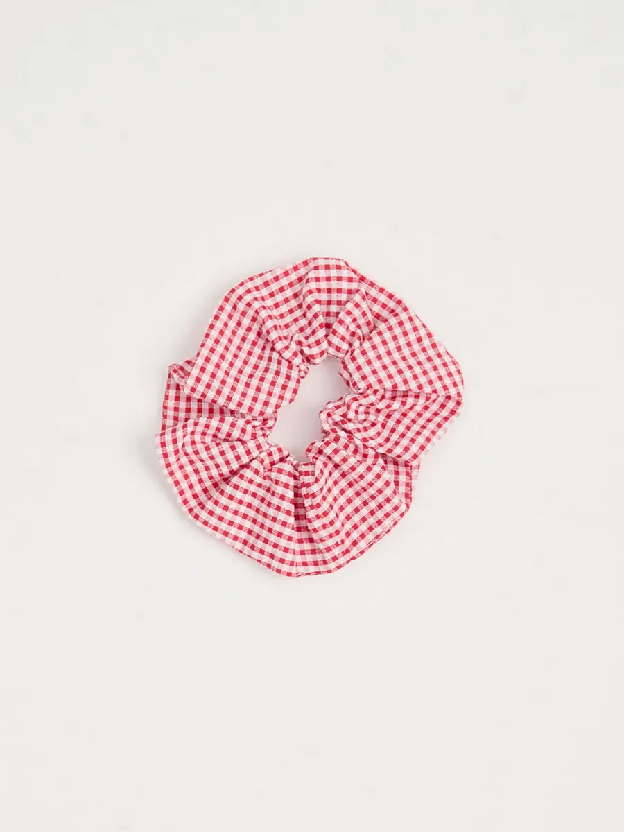 Blue Gingham Bucket Hat and Scrunchie Set