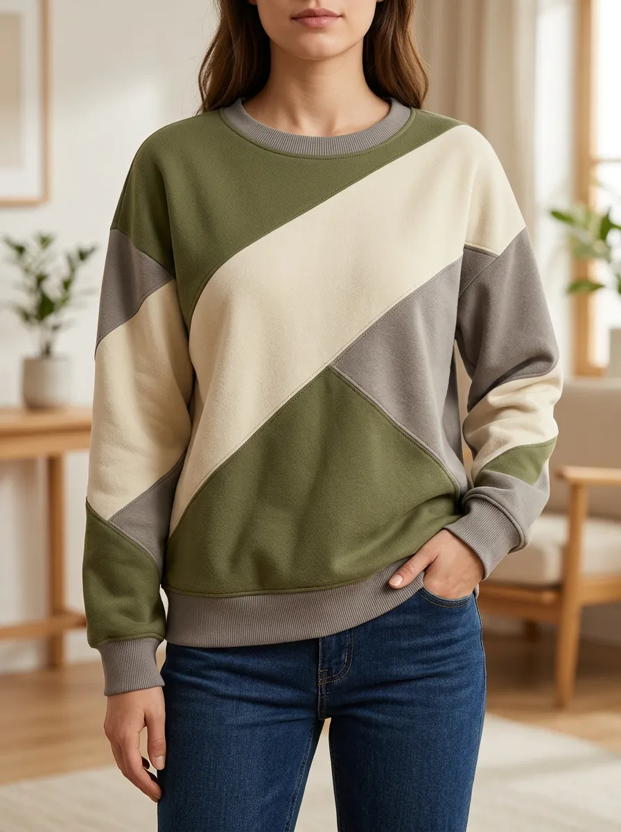 Women's Olive & Colorblock Crewneck Sweatshirt