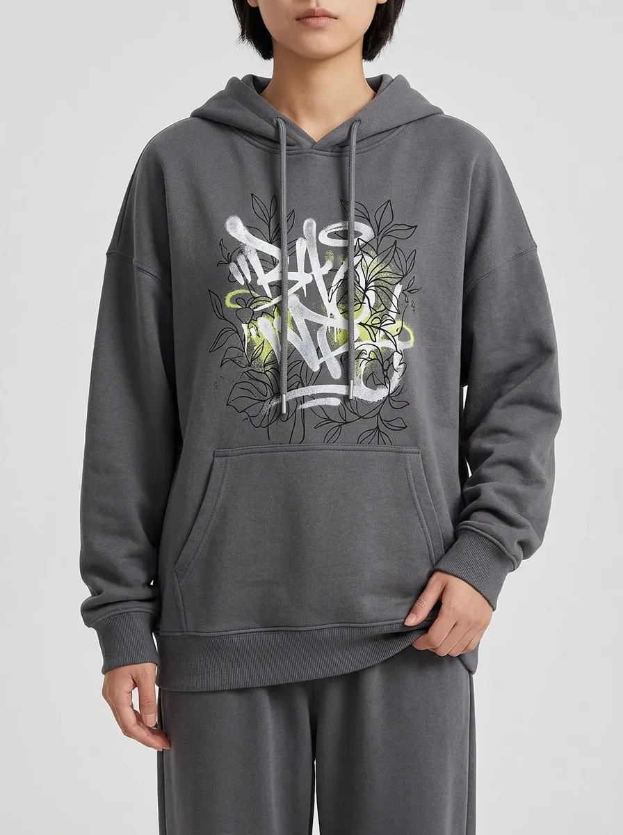 Unisex Streetwear Graffiti Floral Art Hoodie