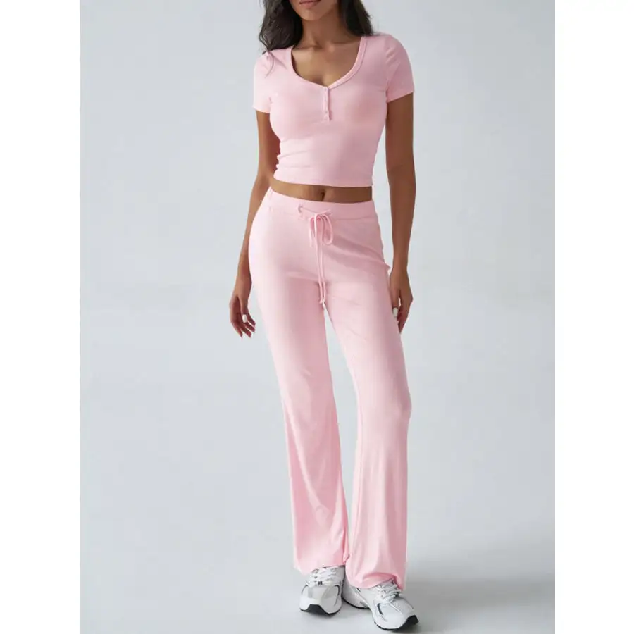 Short Sleeve Top and Drawstring Pants Set