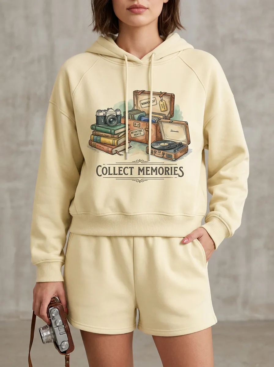 Women's Travel Collect Memories Camera Vinyl Graphic Hoodie