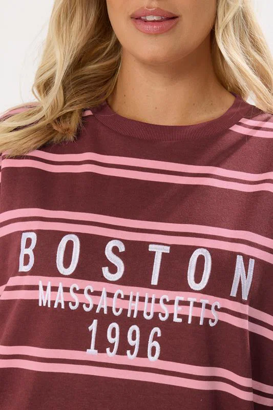 Red 'Boston' Slogan Stripe Sweatshirt detail 3