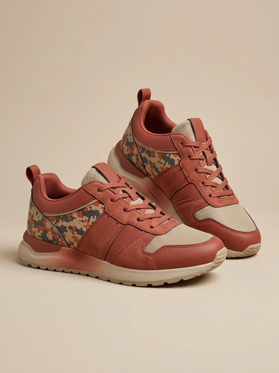 Men's Earth Tone Pixel Camo Printed Sneakers