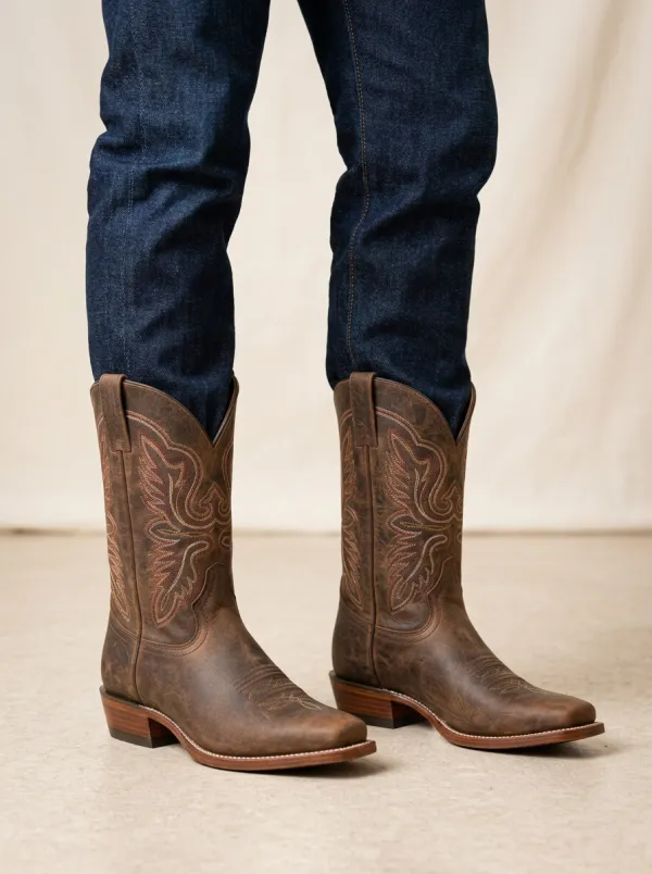 Men's Western Cowboy Embroidered Wing Boots
