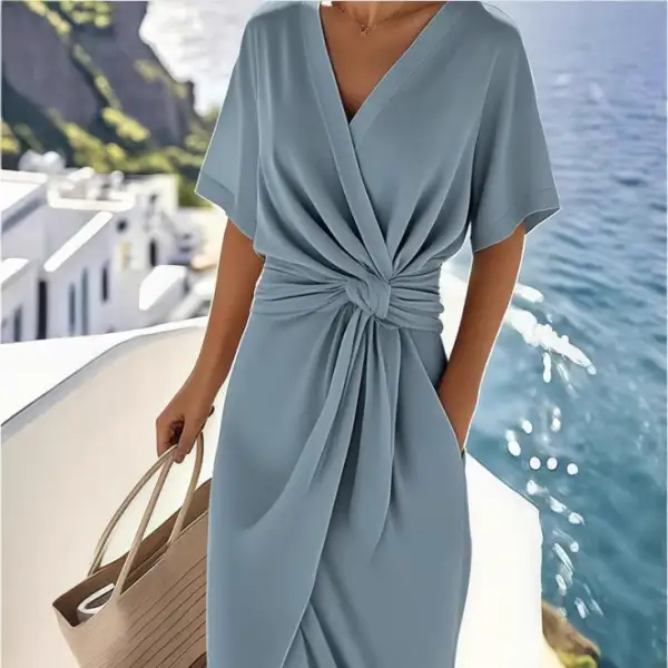 Women's Wrap V-Neck Slit Summer Dress