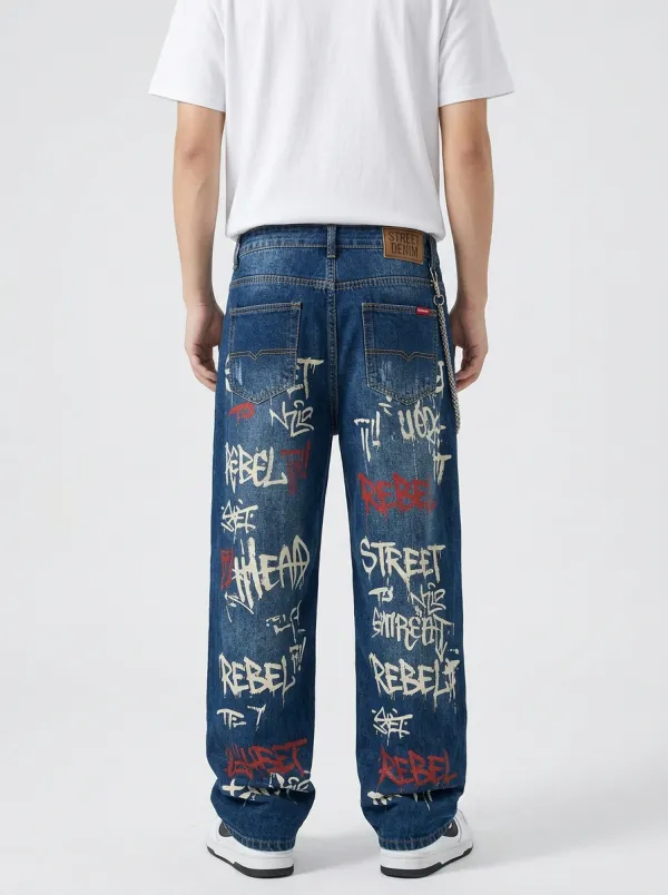 Unisex Statement Streetwear Graffiti Jeans