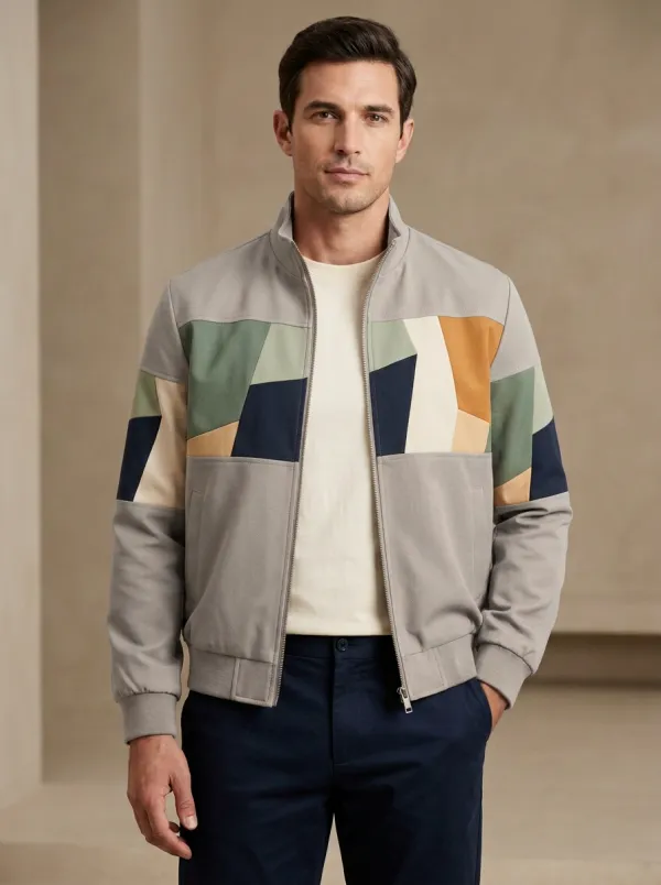 Men's Geometric Colorblock Pattern Printed Jacket Everyday Design