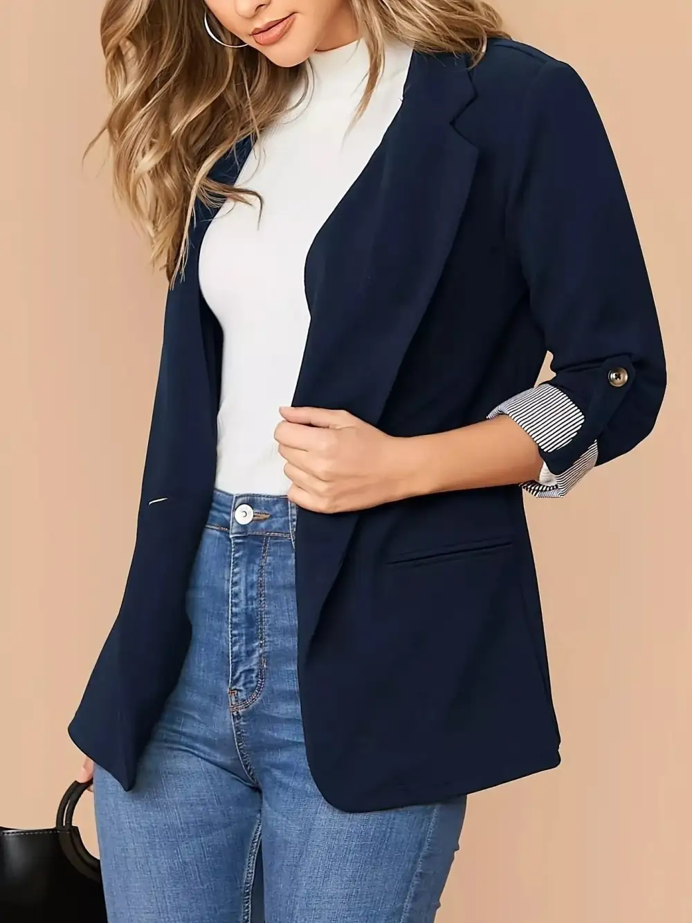 One Button Roll Up Sleeve Blazer