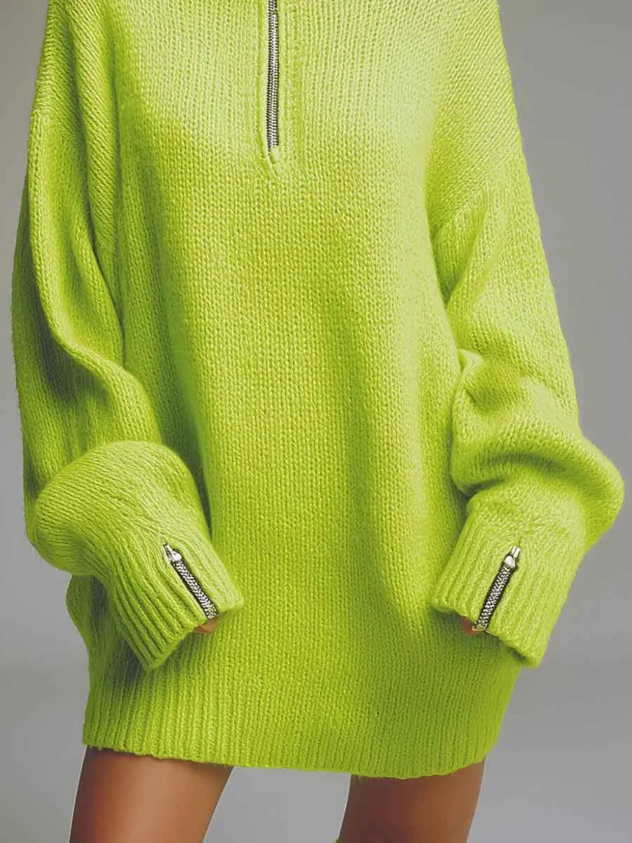 Casual Half Zip Collar Knit Mini Dress