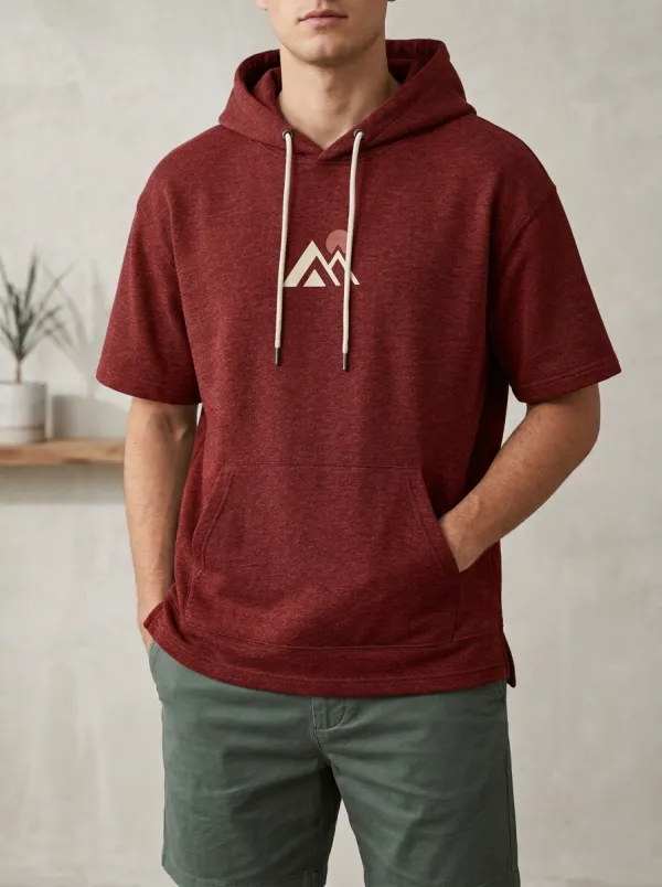 Casual Short Sleeve Mountain Graphic Outdoor-Inspired Casual Look Men's Hoodie