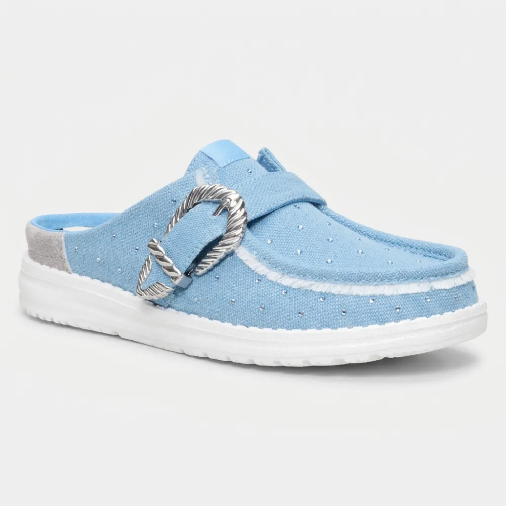 Casual Slip Buckle Denim Mule Shoes