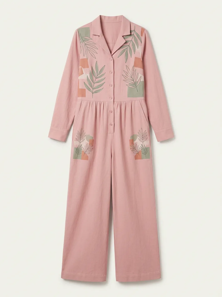 Women's Button-Front Graphic Jumpsuit