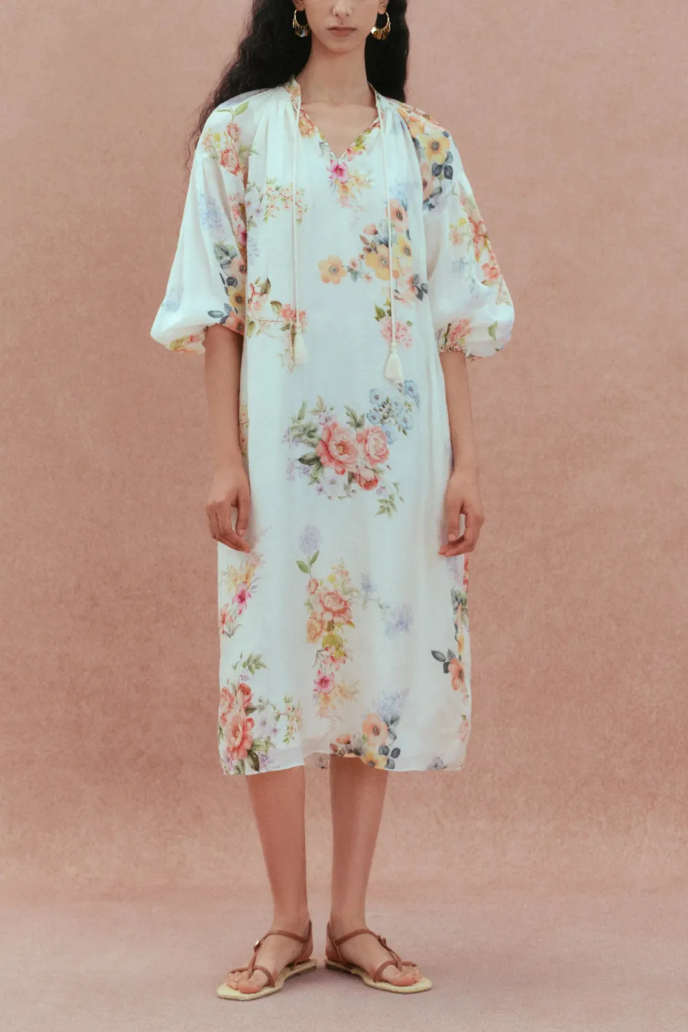 Floral Silk Linen Blend Dress