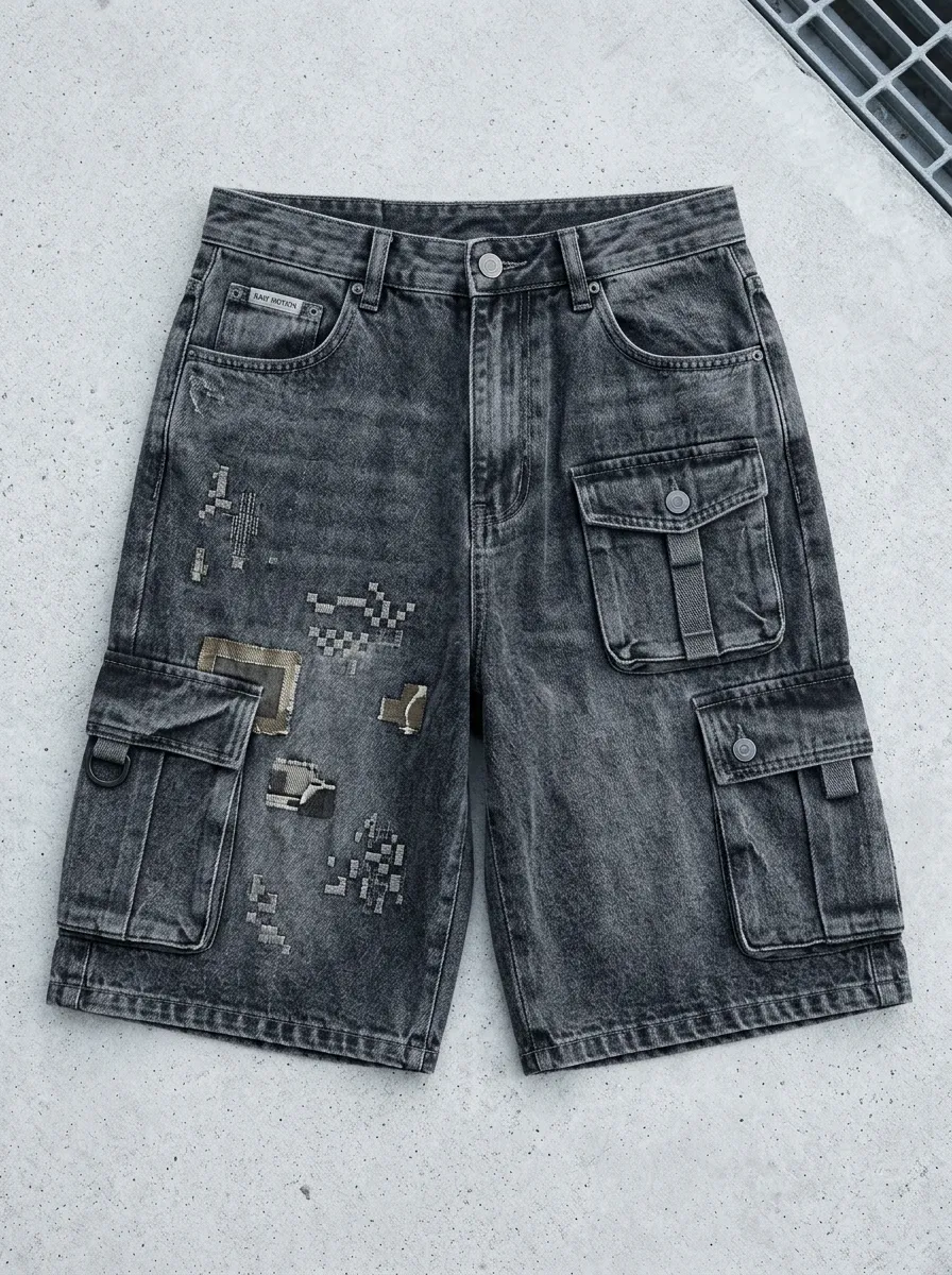 Workwear-Inspired Cargo Denim Washed Men's Cargo Shorts
