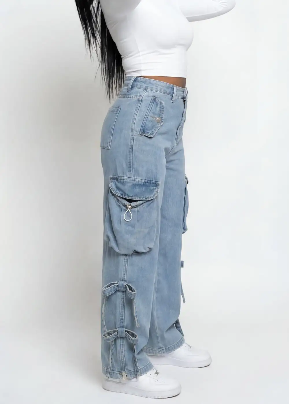 Mid-Rise Baggy Oversized Cargo Jeans