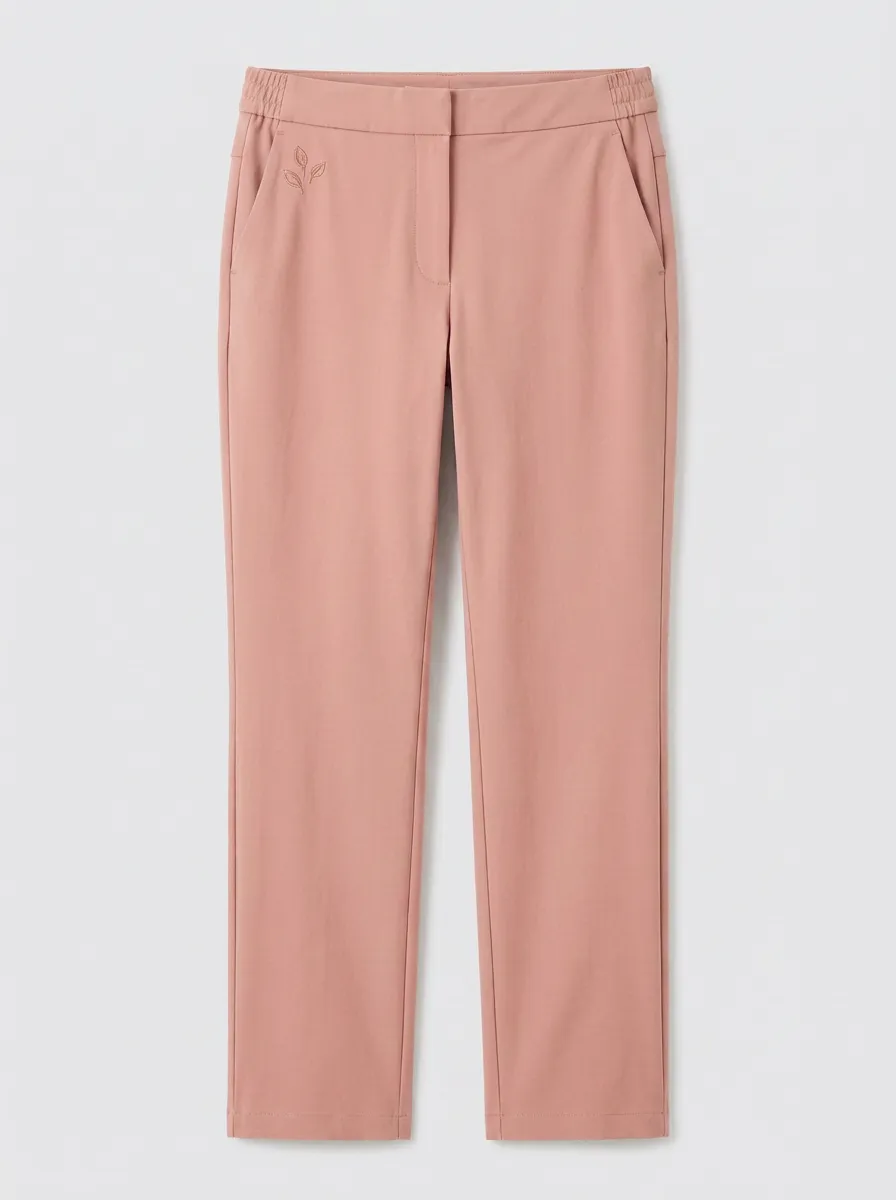 Women's Nature Leaf Embroidered Mid-Rise High-Stretch Straight-Leg Pants