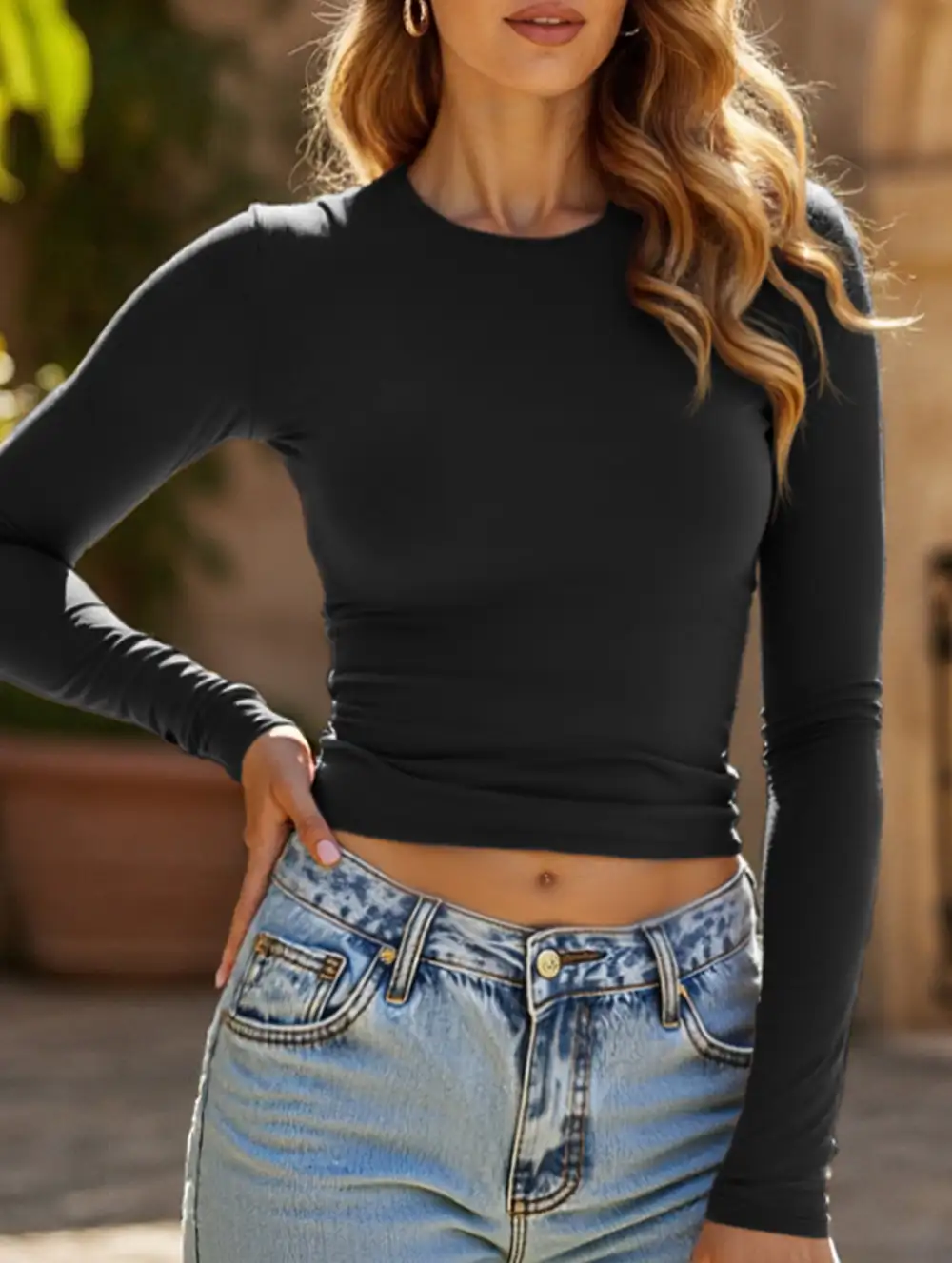 Slim Fit Long Sleeve Layering Top