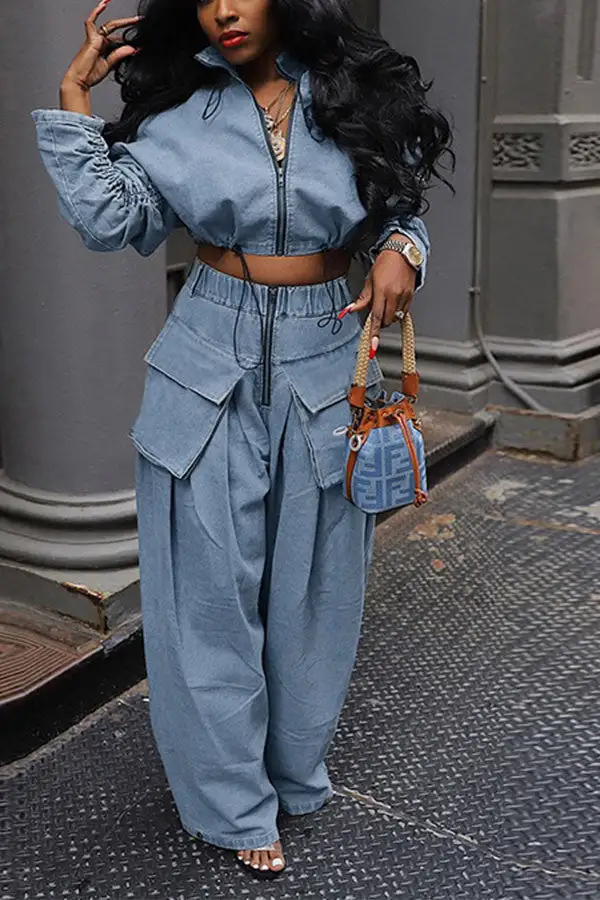 Baggy Loose-Fit Boho Patch-Pocket Jeans