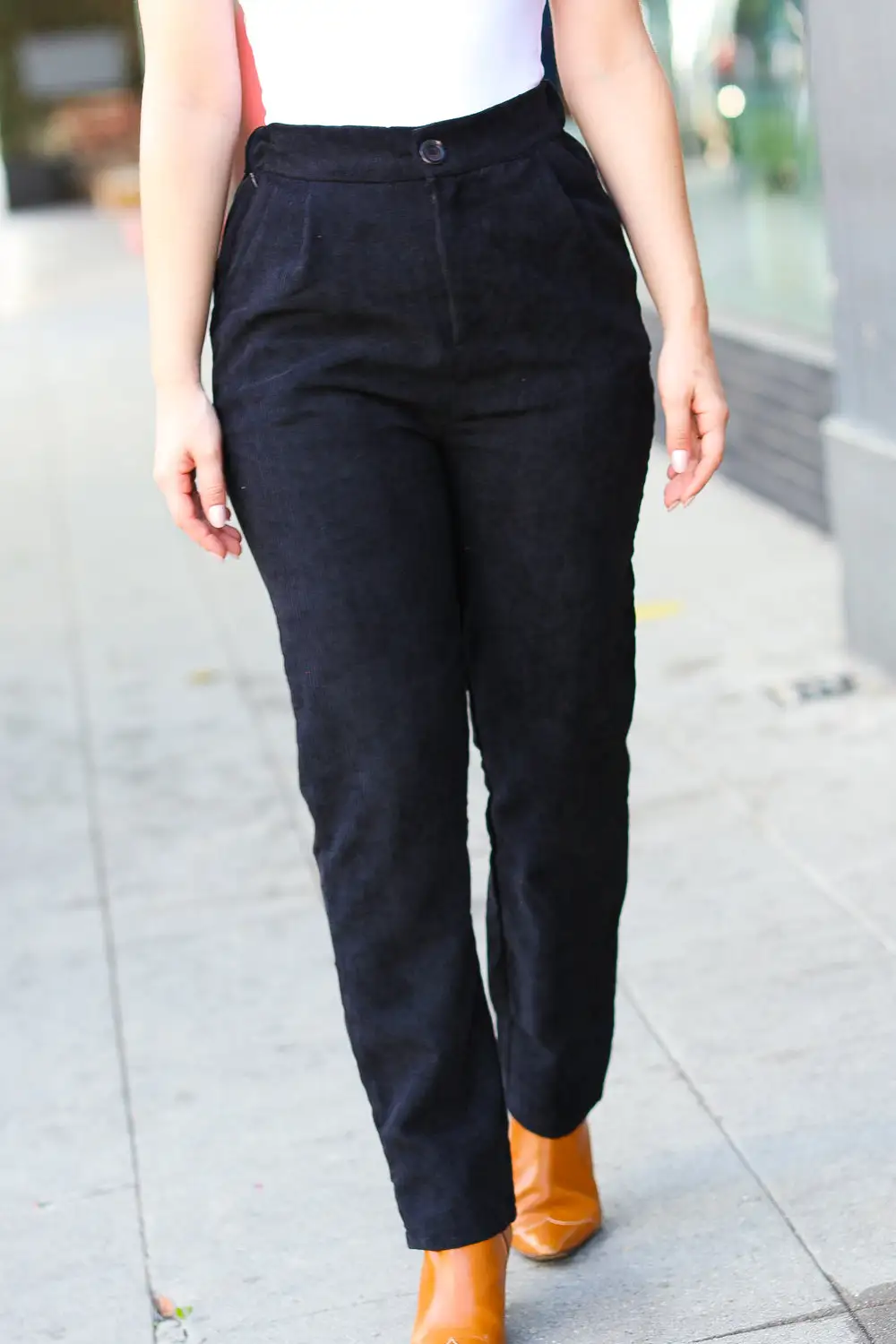 Corduroy High Rise Tapered Leg Pants