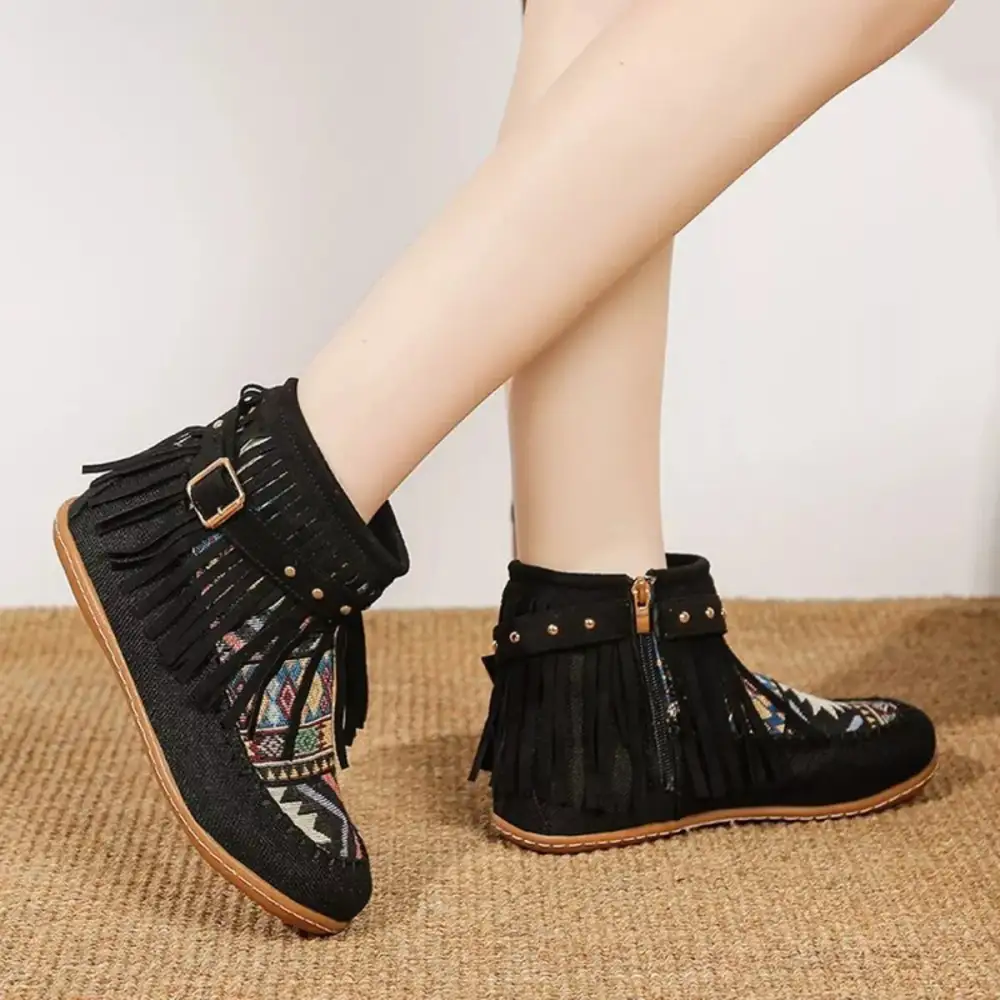 Fringe Side-Zip Ankle Boots