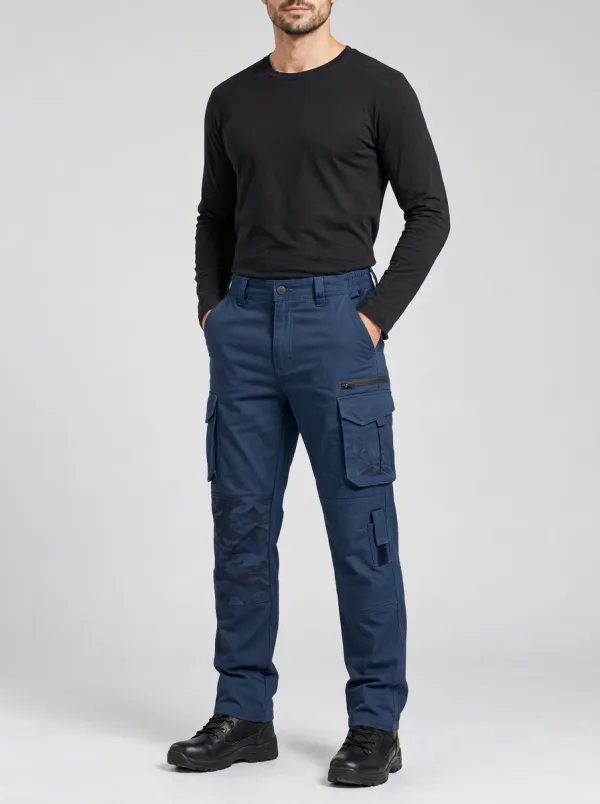 Men's Charcoal Grey Geometric Multi-Pocket Tactical Cargo Pants