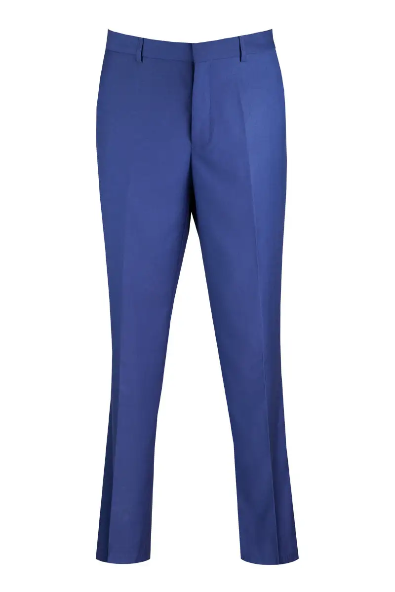 Blue Modern Fit Solid Flat Front Pre Hemmed Dress Pants