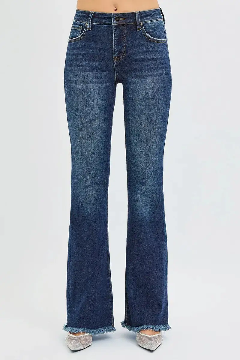 Everyday Mid Rise Raw Hem Flare Jeans
