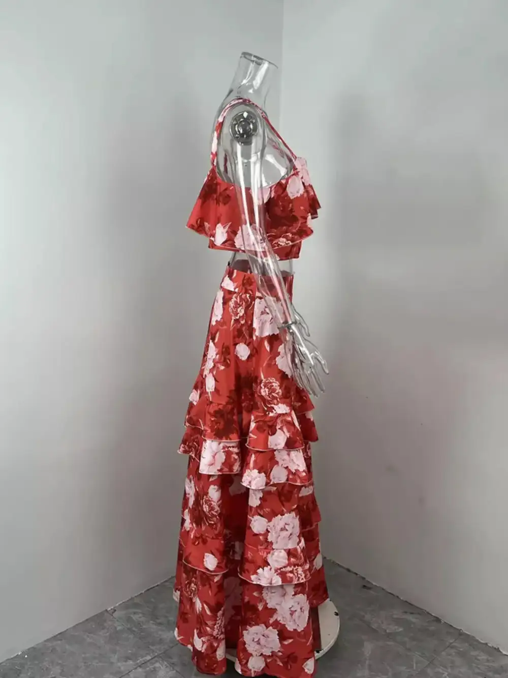 Floral Print Ruffle Cami and Skirt Set