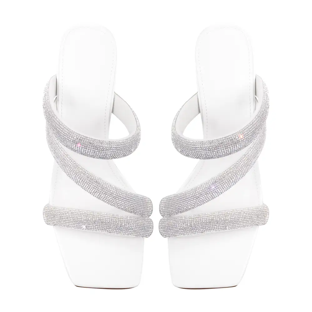 Rhinestone Strappy Slip On Chunky Heel Sandals